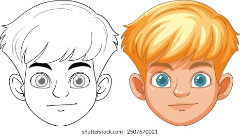 Coloreado y delineado ilustración de la cara del niño