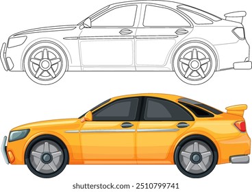 Colored and outlined car side views