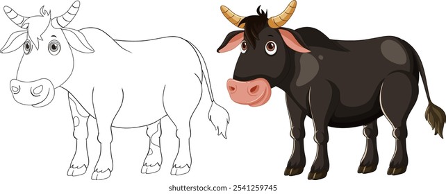 Colored and outlined cow vector illustration