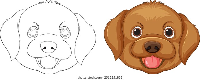 Ilustración de cara de perro coloreada y delineada