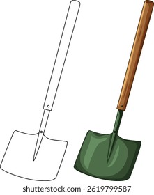 Colored and outlined garden shovel vector illustration