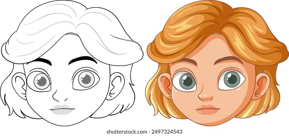 Coloreado y delineado ilustración de la cara del niño estudiante