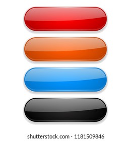 Colored oval buttons. 3d glass menu icons. Vector illustration isolated on white background