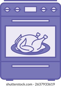 Colored Oven Icon. Vector Illustration. Kitchen Stove with Oven and Fried Chicken on Plate. Home Appliances Concept
