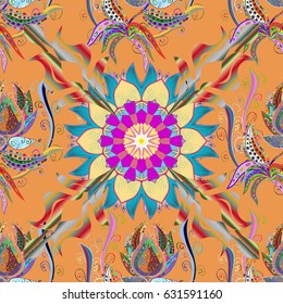Colored over. Decorative ornate round mandala. Invitation, wedding card, scrapbooking. Colored stickers, flash temporary tattoo, mehndi and yoga design, boho, magic symbol. Vintage vector pattern.
