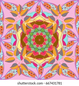 Colored over. Vintage pattern. Islam, Arabic, Indian, Turkish, Pakistan. Christmas Card Mandala Design. Invitation Card, Scrapbooking. Decorative Indian Round Mandala on background.