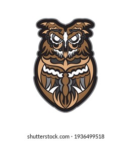 Colored owl print in boho style. Good covers, fabrics, postcards and printing. Vector illustration.