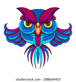 Colored owl - vector illustration. Icon design on white background.