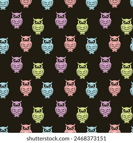 Colored Owls Look Out Seamless Vector Pattern Design