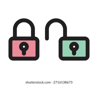 Colored Padlock Icons Representing Locked and Unlocked States for Security and Access Control – High Quality Vectorial Stock Image