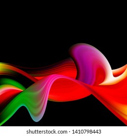 Colored paint flow acrylic. Abstract wave background on black background.