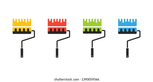 Colored paint rollers multicolor brush. Colored tools isolated on white background. EPS 10