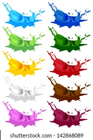 Colored paint splashes. Vector splash. Splash paints. Vector milk. Splash milk. Splash chocolate. Splatter color. Splatter. Splatter paints. Vector chocolate. Splatter rainbow. Splash oil. Chocolate