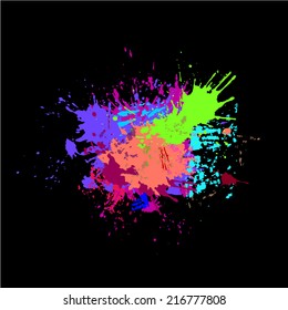 colored paint stains on a black background. Vector