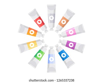 Colored paint tubes isolated on white background. Vector illustration