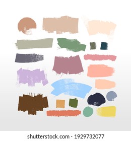 Colored paintbrush, brush strokes templates. Set of grunge design elements for social media. Rectangle text boxes or bubbles. Vector dirty distress texture banners for social networks posts and story.