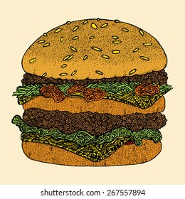 Colored painted burger. Burger menu theme