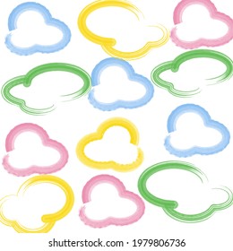 Nubes de dibujos animados pintadas de color que llenan el marco.