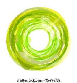 Colored paints splashes circle with patches of sunlight and bokeh, isolated on white background. Abstract design elements. Vector illustration.