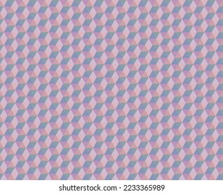 Colored in pale purple hexagonal patterns with 3D effect drawing in retro style Memphis 60s