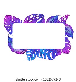 colored palm leaves, hand drawing, vector, background