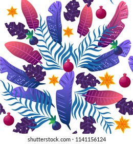 colored palm leaves, seamless pattern, vector illustration