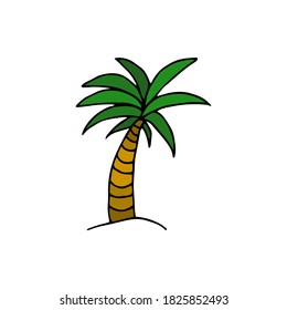 colored Palm tree drawn by hand in doodle style isolated on a white background. Palm tree icon, thin line style.