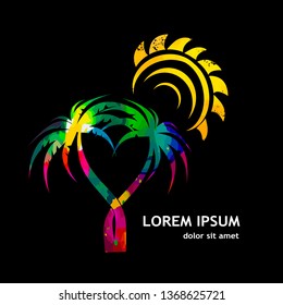 Colored palm tree and sunshine. Vector