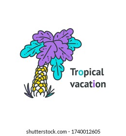 Colored palm tree vector illustration in doodle style. For prints and designs