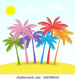 colored palm trees on the beach
