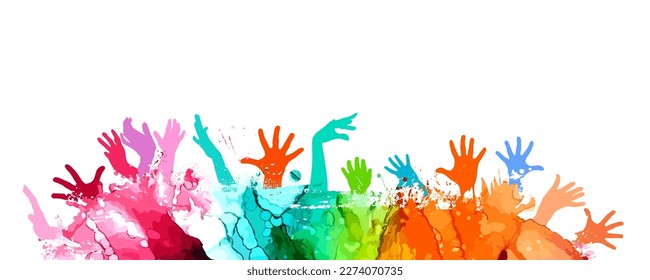 Colored palms of people. Vector illustration