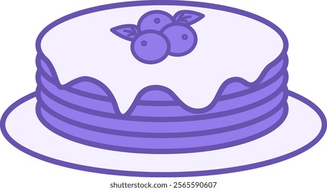 Colored Pancakes Icon. Vector Illustration. Fried Round Flatbreads with Sour Cream and Blueberries. Tasty Food. Fast Food Concept