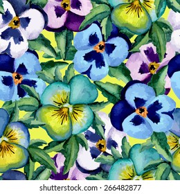 Colored pansy. Floral pattern. Watercolor. Vector illustration
