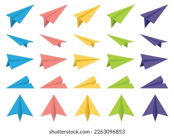 Colored paper airplane collection vector illustration