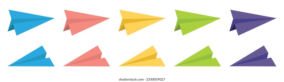 Ilustración vectorial de colección de aviones de papel coloreado
