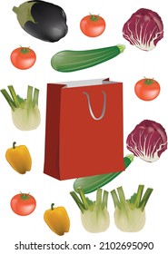 bolsa de papel de color con verduras