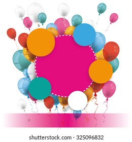 Colored paper circles with colored balloons and on the white. Eps 10 vector file.