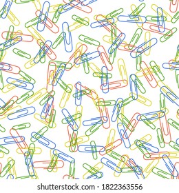 Colored paper clips seamless background. Use as background for packaging, desktop, branding, etc.