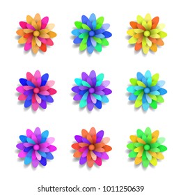 Colored paper flowers set. Spring vector design elements.