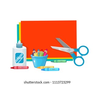 colored paper, glue, scissors vector