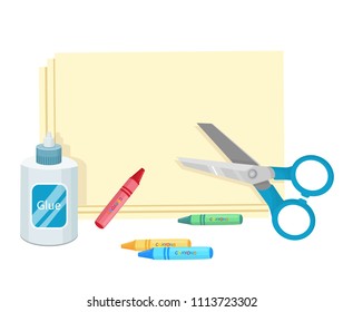 colored paper, glue, scissors vector