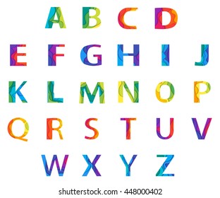 Colored Paper Graphic Alphabet Set. Material 3d layered alphabetic font on white background. Vector eps10 illustrator.