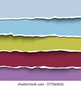 Colored paper headers. Vector design elements - multi colored paper with ripped edges. Vector paper stripe for scrapbooking with rough edges. Torn paper slices for banner, header, divider