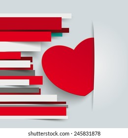 Colored paper lines with convert heart on the gray background. Eps 10 vector file.