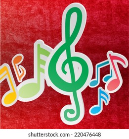 colored Paper Music Note on the Red Luxury Background . Vector Illustration . 