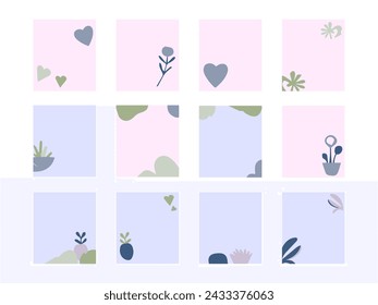 Colored paper note stickers vector set. Decorative elements, office and school supplies, for collages and scrapbooking. Sticky note papers with boho abstract elements - stationery decor and design. 