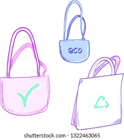 Colored Paper and organic shopping bags. Eco recycled tote. no plastic. 