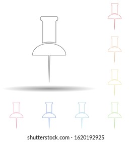 Colored paper pin in multi color style icon. Simple thin line, outline vector of web icons for ui and ux, website or mobile application