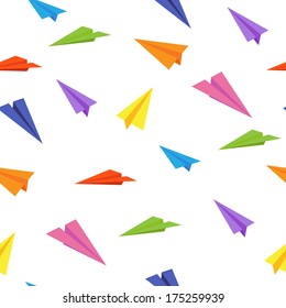 Colored paper planes seamless vector pattern