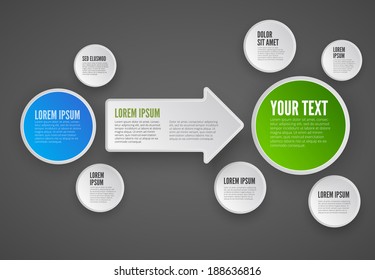 Colored paper rounds and arrows in infographic style with place for text